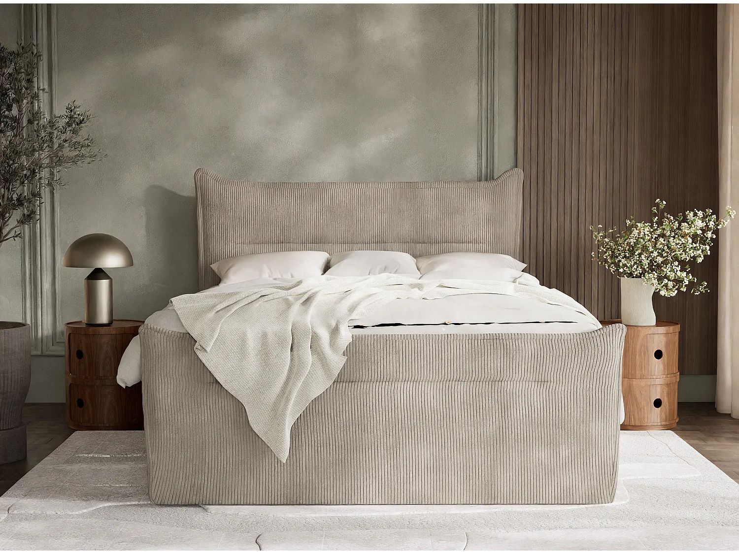 Boxspringbed met hoofdbord + matras + dekmatras - 180x200 cm - beige - PELINO