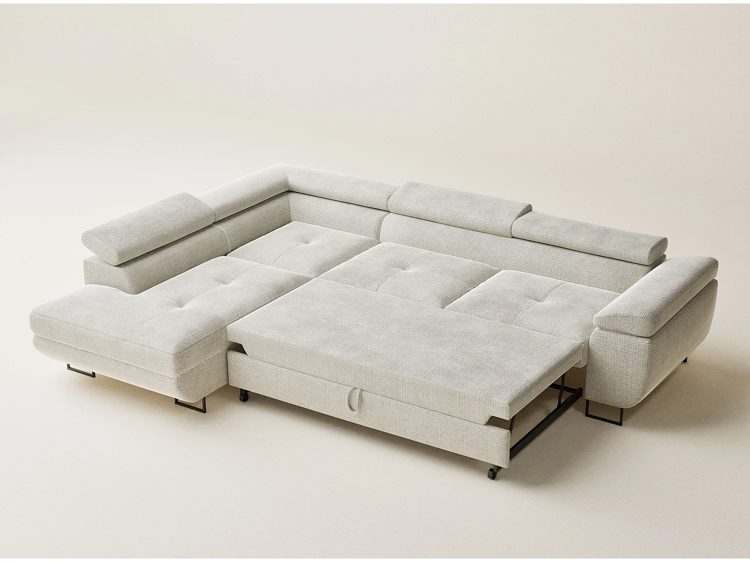 Narożnik lewostronny 4-osobowy rozkładany w tkaninie szenilowej - beżowoszary - CONCORD