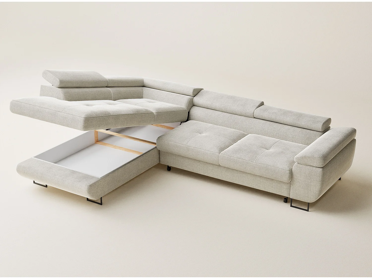 Narożnik lewostronny 4-osobowy rozkładany w tkaninie szenilowej - beżowoszary - CONCORD