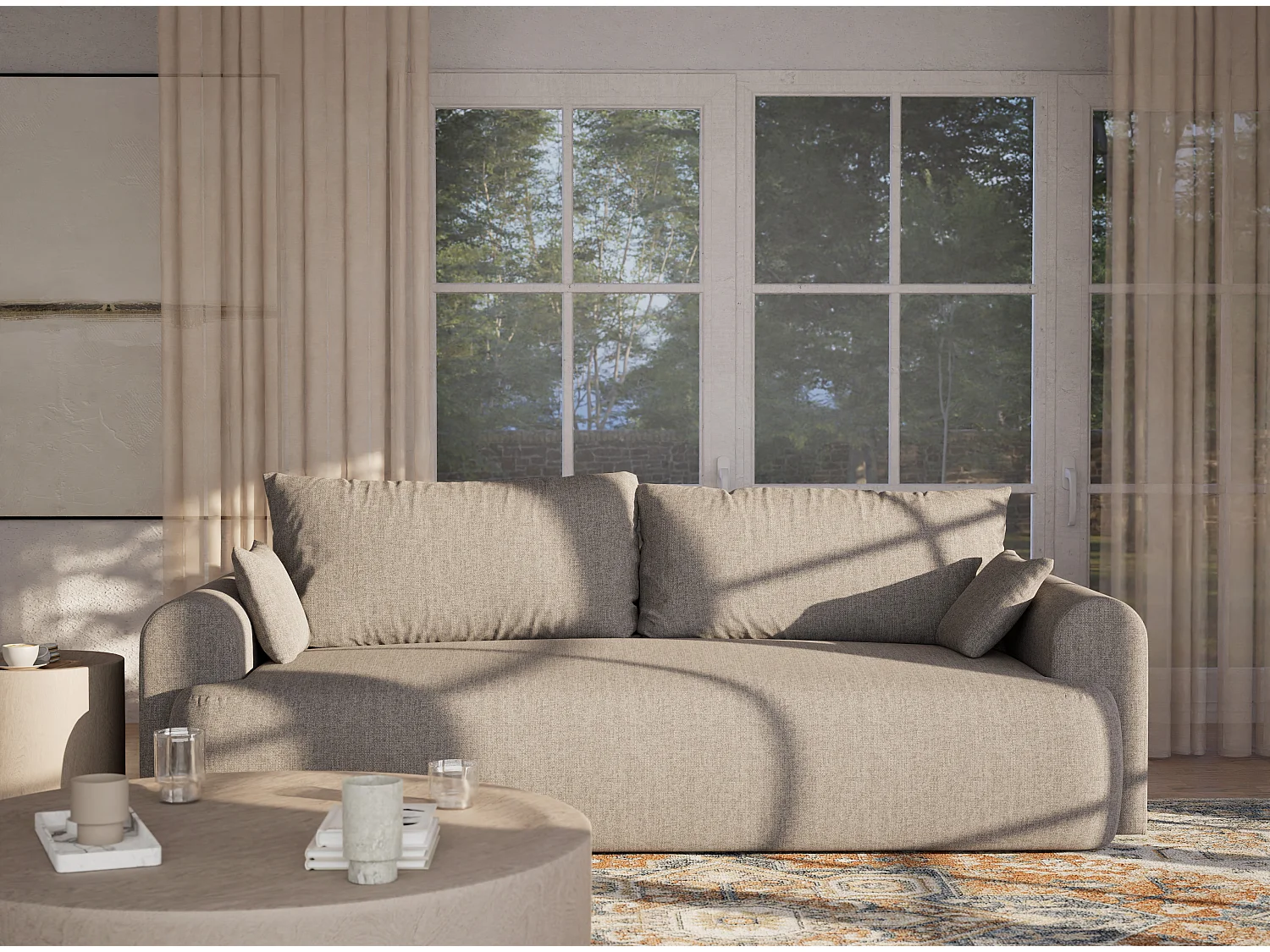 Canapé 3 places convertible en tissu tressé beige gris TOLUCA