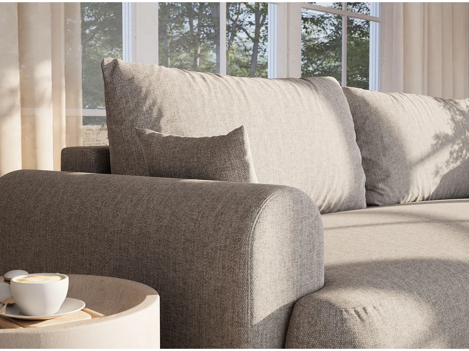 Canapé 3 places convertible en tissu tressé beige gris TOLUCA