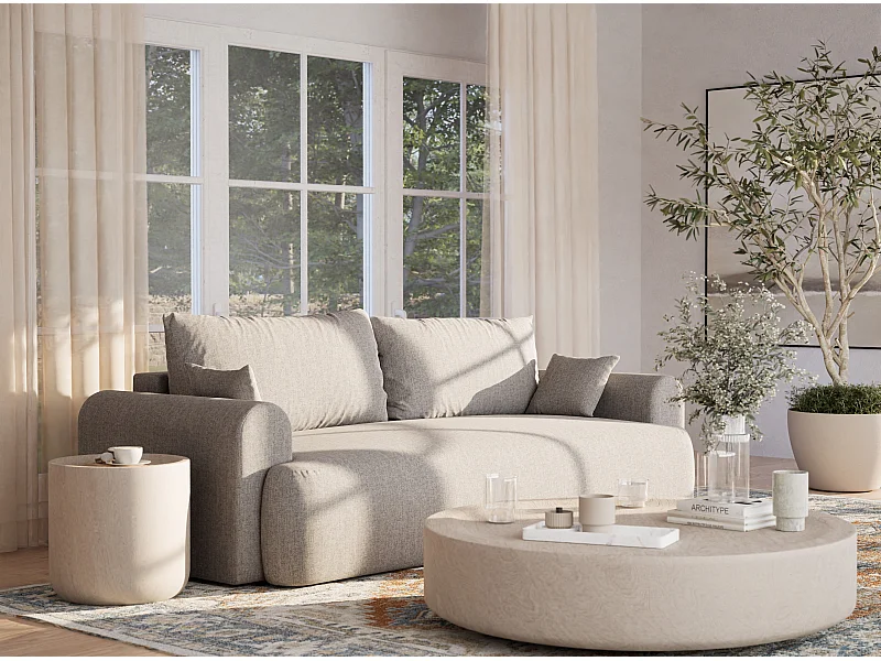 Canapé 3 places convertible en tissu tressé beige gris TOLUCA