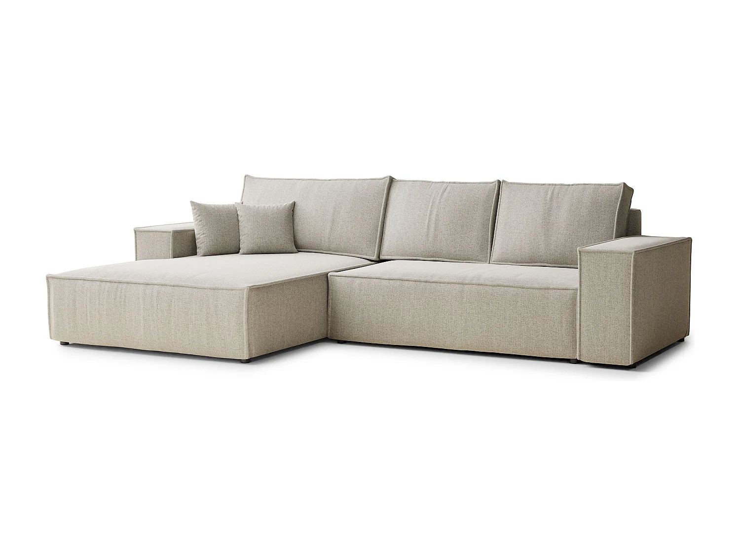 Narożnik lewostronny 5-osobowy rozkładany w tkaninie plecionej - beżowy - MAZE