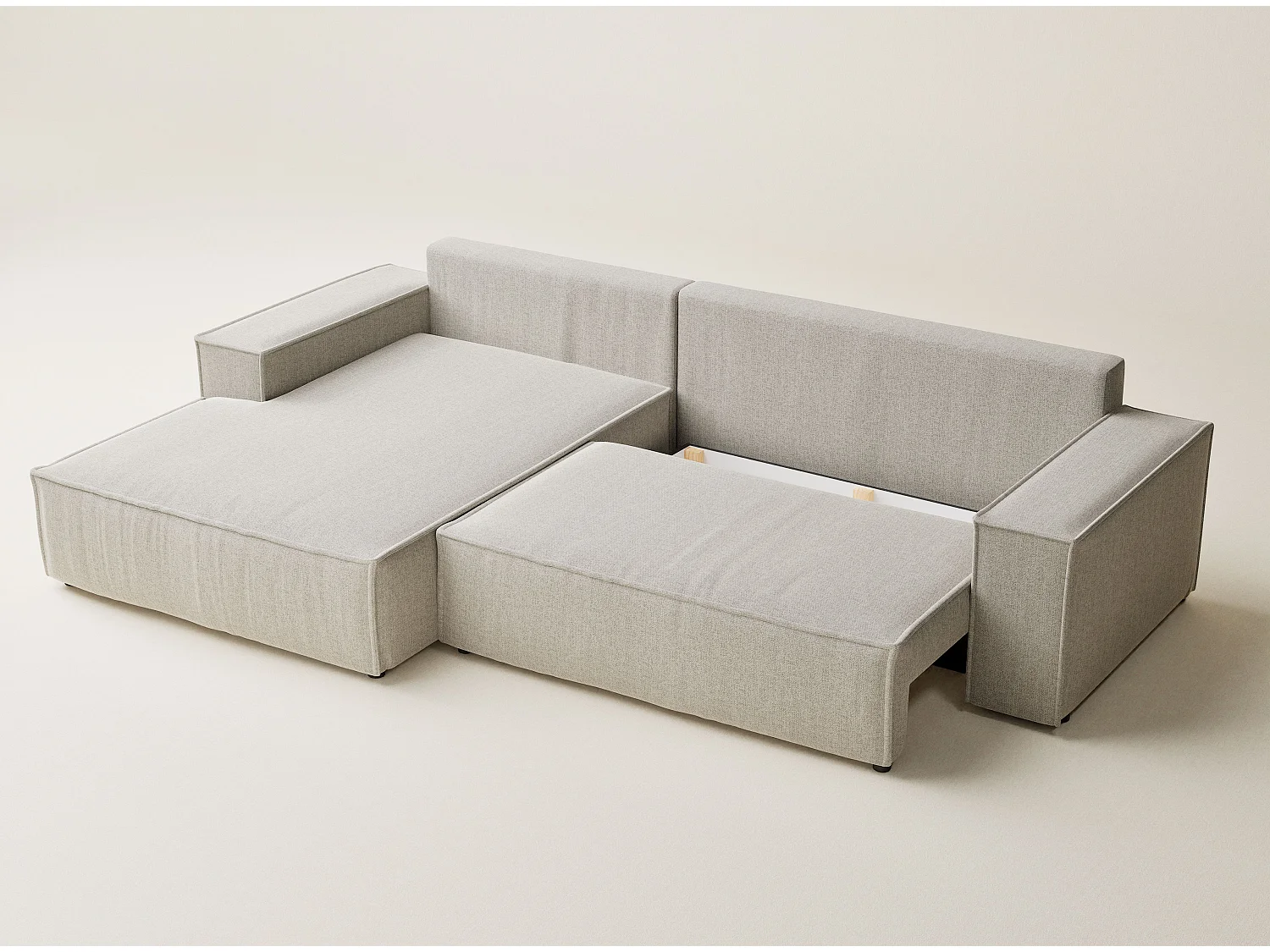 Narożnik lewostronny 5-osobowy rozkładany w tkaninie plecionej - beżowy - MAZE