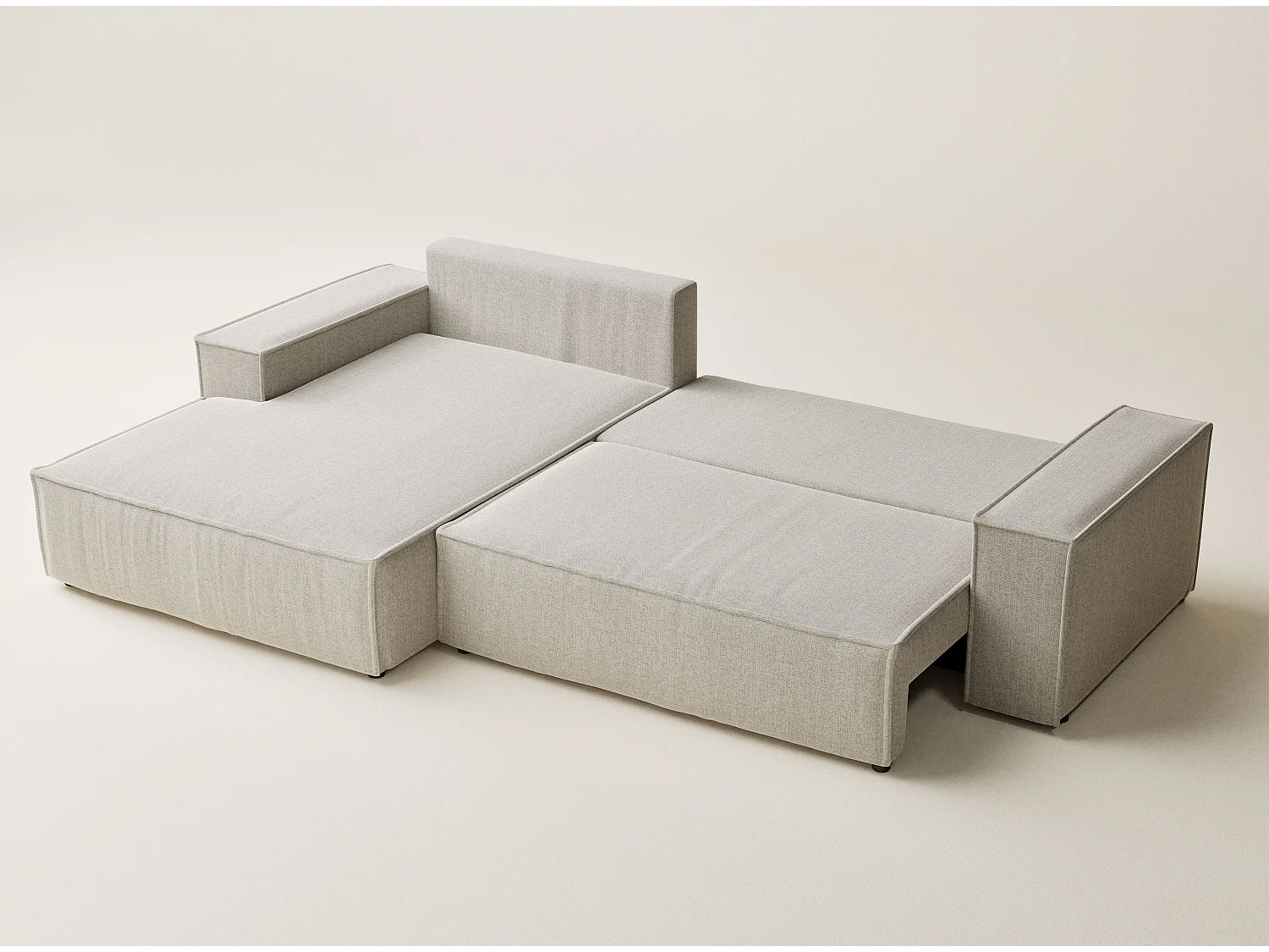 Narożnik lewostronny 5-osobowy rozkładany w tkaninie plecionej - beżowy - MAZE