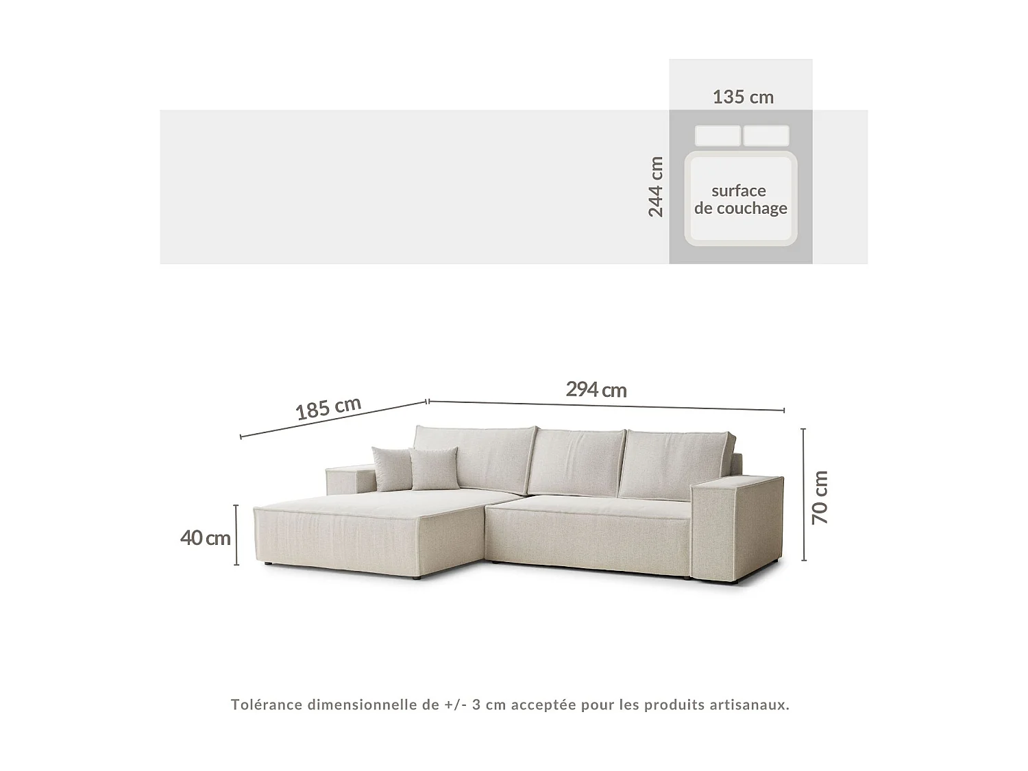 Narożnik lewostronny 5-osobowy rozkładany w tkaninie plecionej - beżowy - MAZE