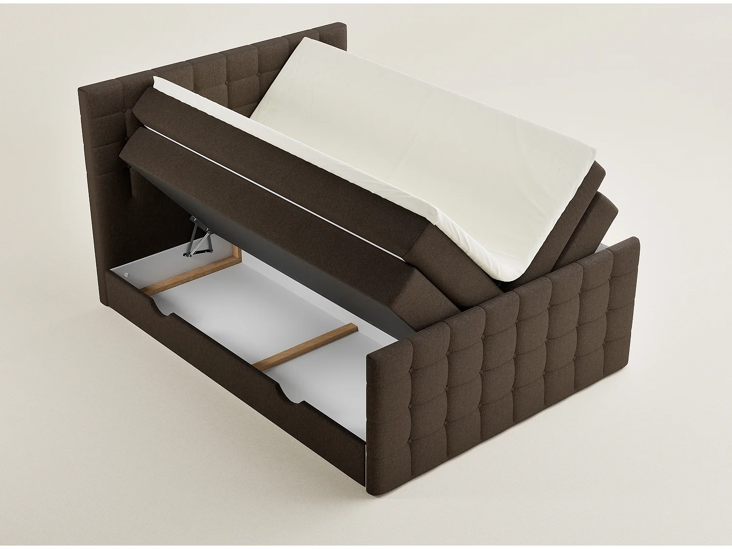 Boxspringbed met hoofdbord + matras + dekmatras - 200x200 cm - bruin - TASCA