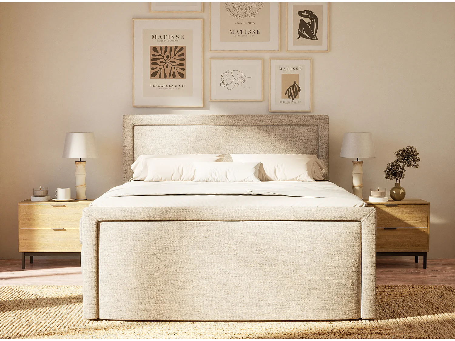 Boxspringbed met hoofdbord + matras + dekmatras - 180x200 cm - lichtbruin - FRESCO