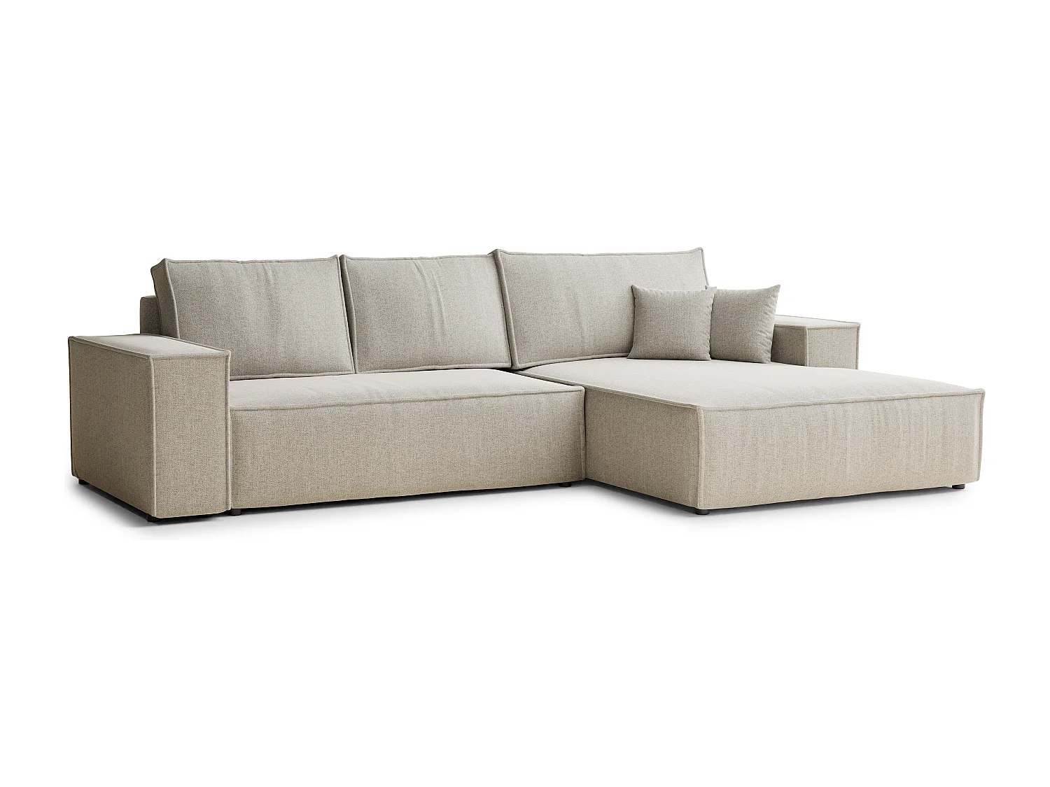 Narożnik prawostronny 5-osobowy rozkładany w tkaninie plecionej - beżowy - MAZE