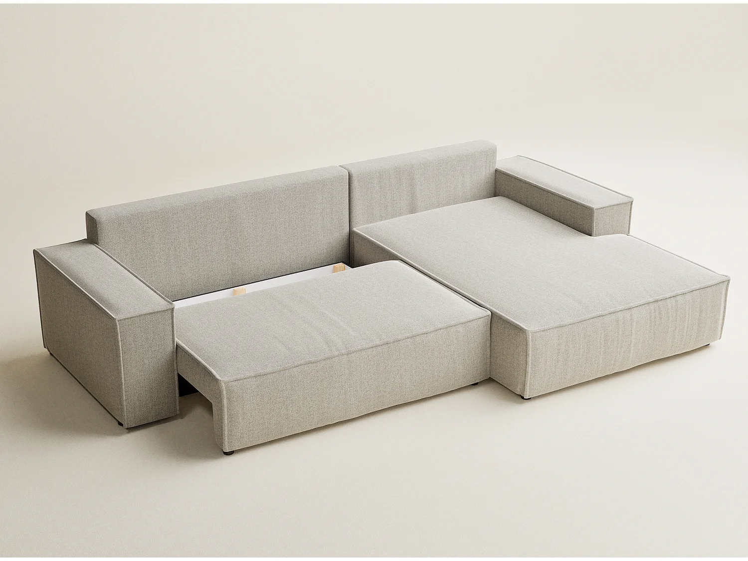 Narożnik prawostronny 5-osobowy rozkładany w tkaninie plecionej - beżowy - MAZE