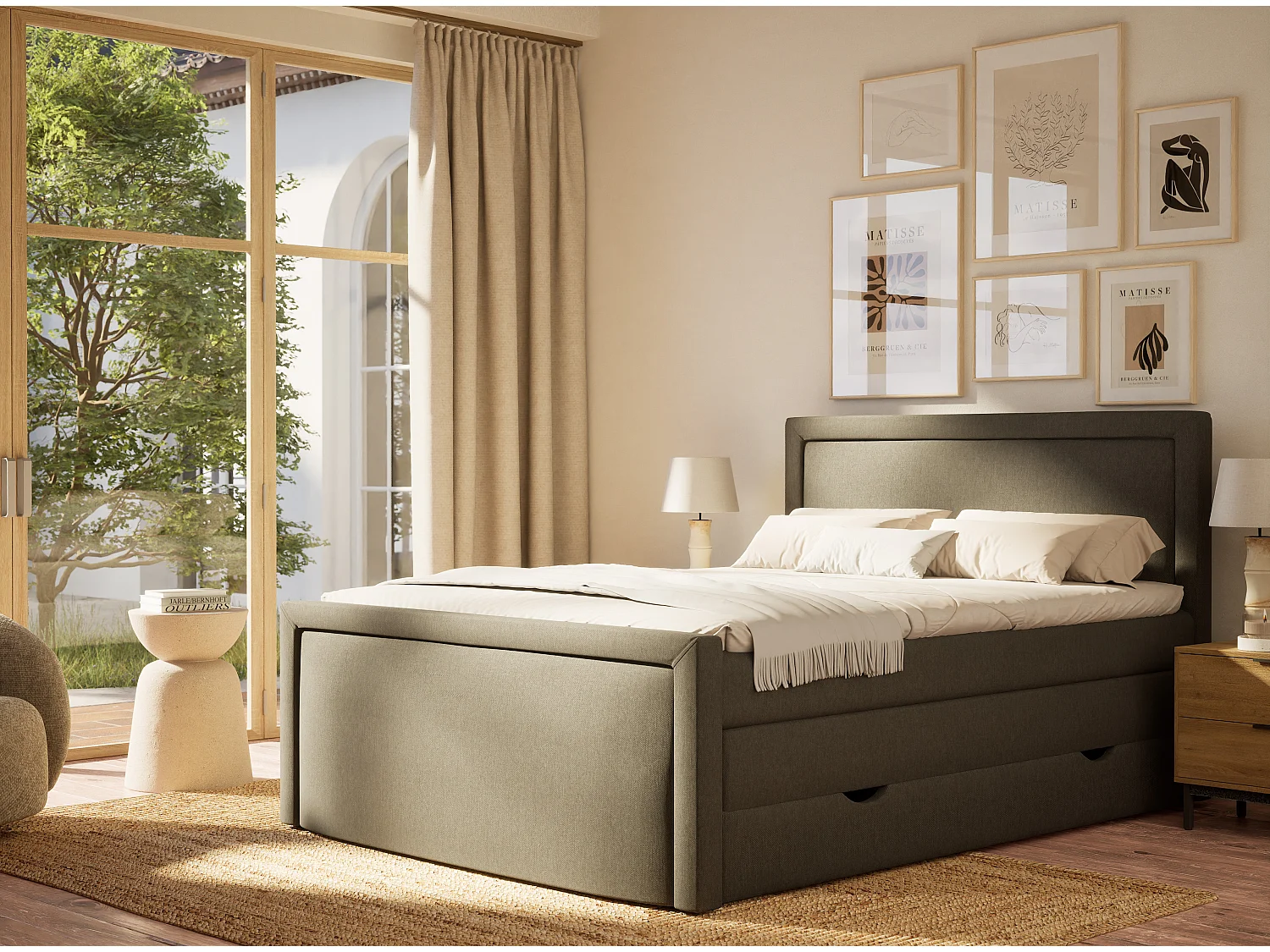 Boxspringbed met hoofdbord + matras + dekmatras - 200x200 cm - grafiet - FRESCO