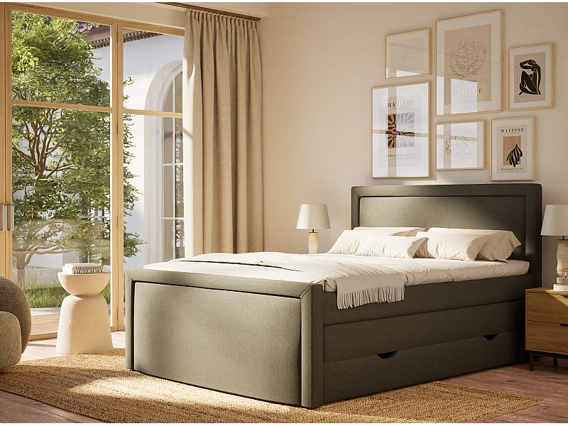 Lit boxspring avec rangement FRESCO - matelas - surmatelas - 200x200 cm - graphite