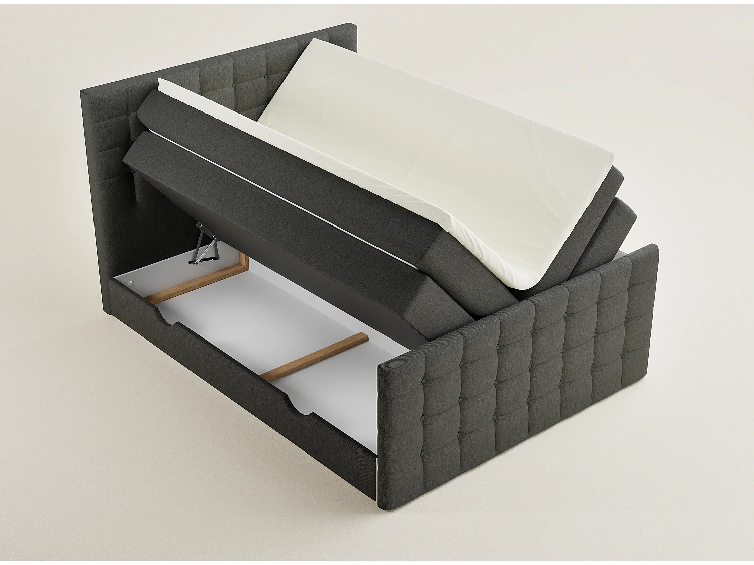 Boxspringbed met hoofdbord + matras + dekmatras - 140x200 cm - grafiet - TASCA