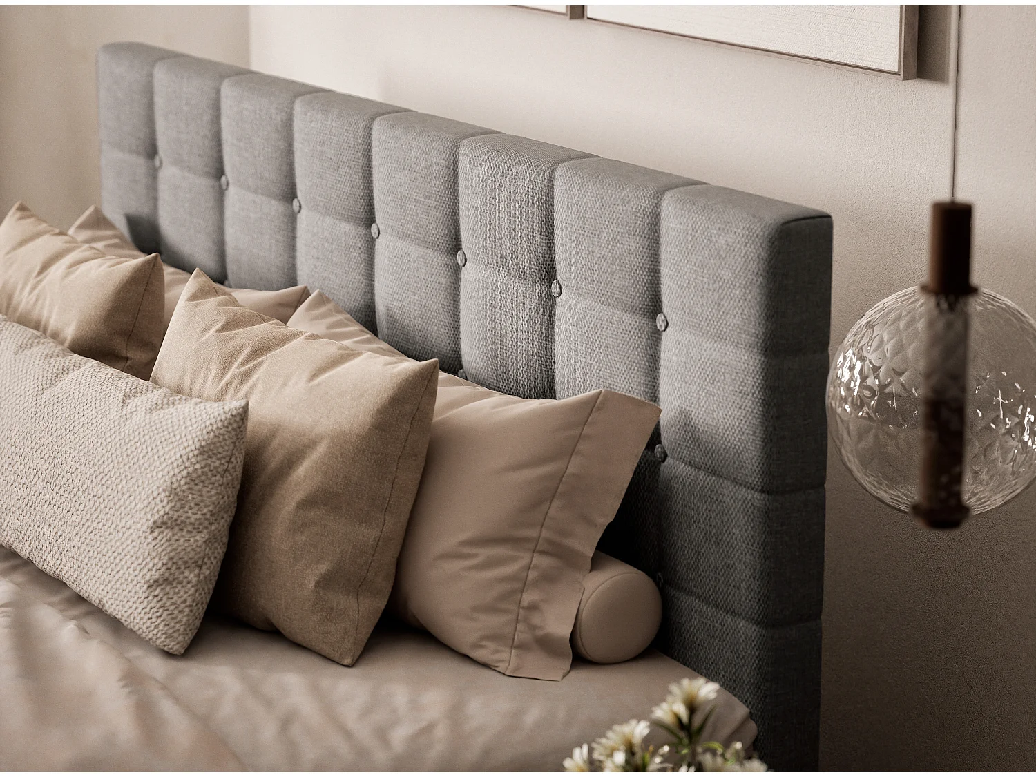 Boxspringbed met hoofdbord + matras + dekmatras - 180x200 cm - grijs - TASCA