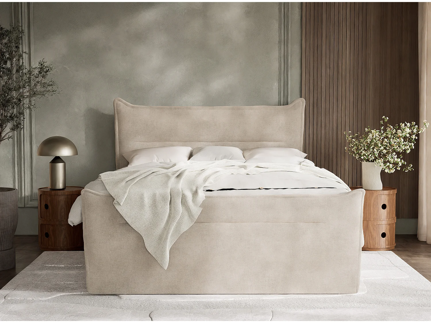 Boxspringbed met hoofdbord + matras + dekmatras - 180x200 cm - beige - PELINO