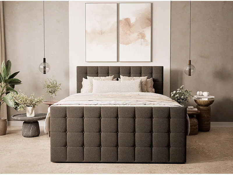 Boxspringbed met hoofdbord + matras + dekmatras - 140x200 cm - bruin - TASCA