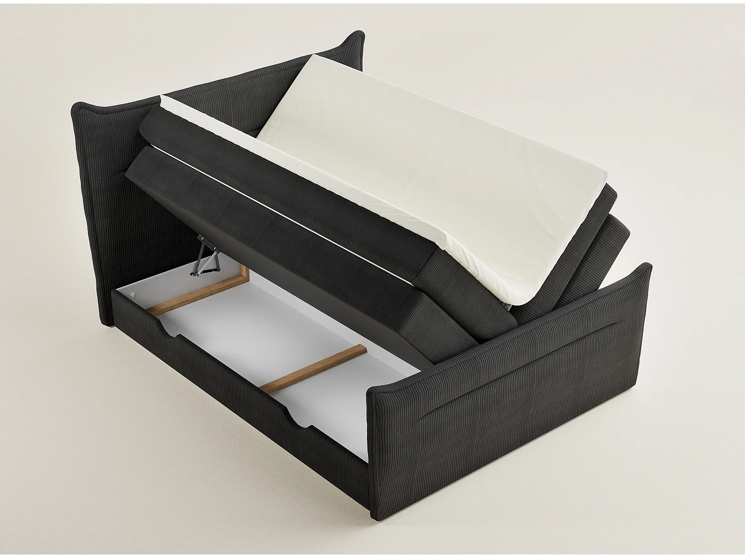 Boxspringbed met hoofdbord + matras + dekmatras - 140x200 cm - grafiet - PELINO