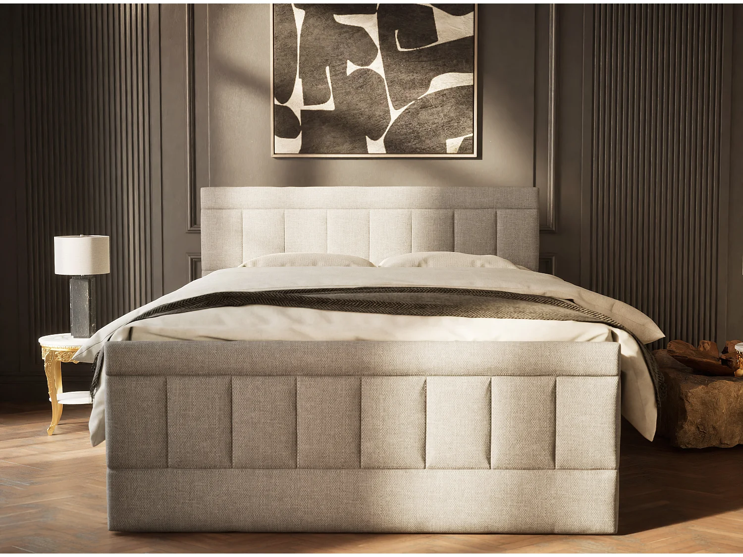 Boxspringbed met hoofdbord + matras + dekmatras - 160x200 cm - grijs - CAYA