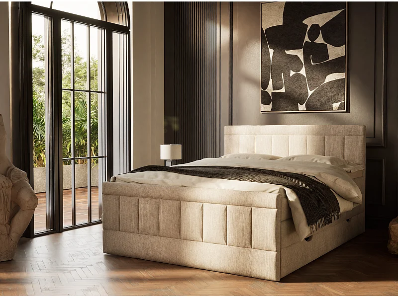 Boxspringbed met hoofdbord + matras + dekmatras - 160x200 cm - beige - CAYA