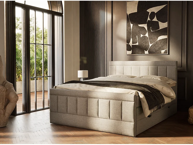 Lit boxspring avec rangement CAYA - matelas - surmatelas - 180x200 cm - gris