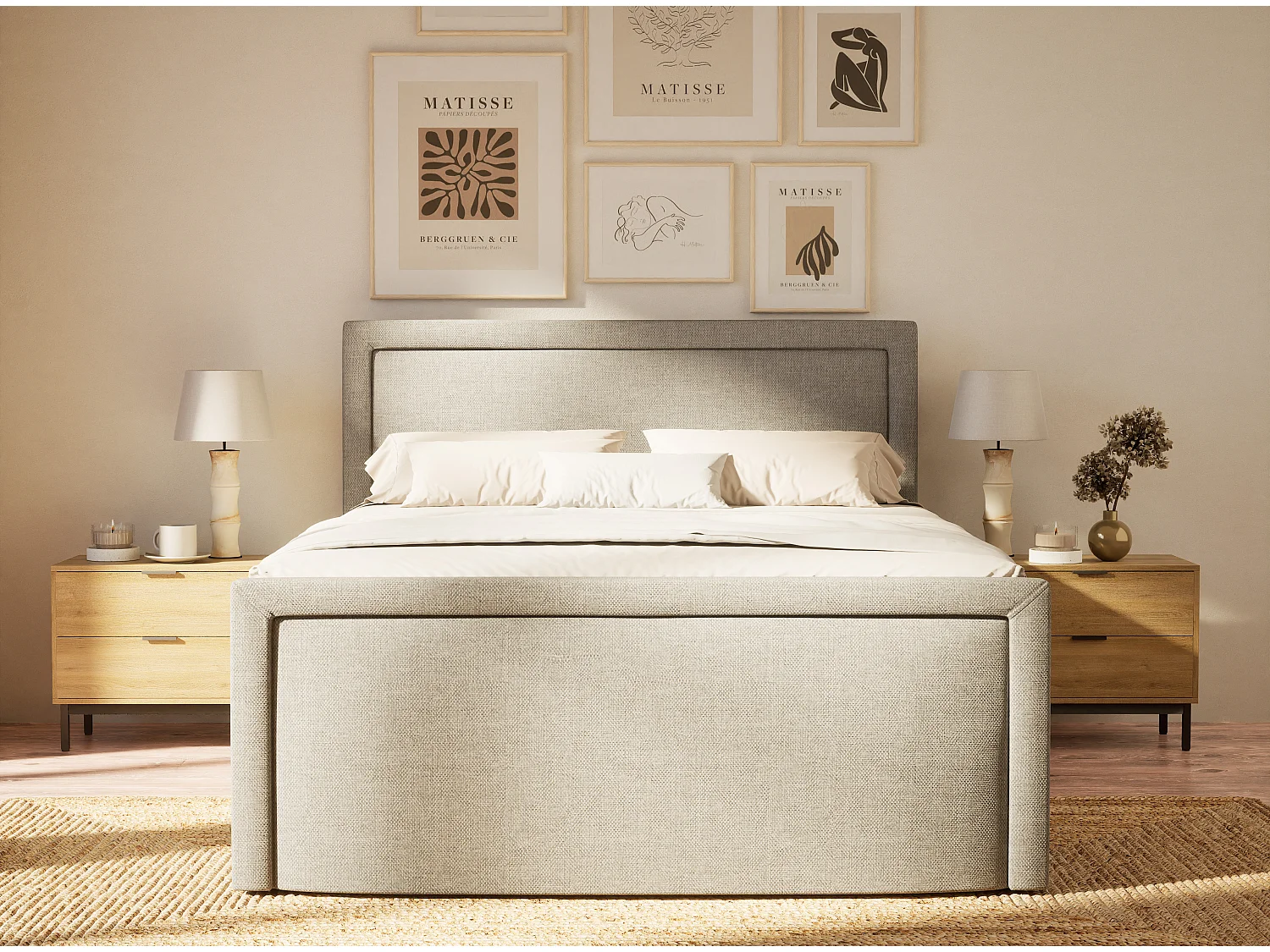 Boxspringbed met hoofdbord + matras + dekmatras - 180x200 cm - grijs - FRESCO