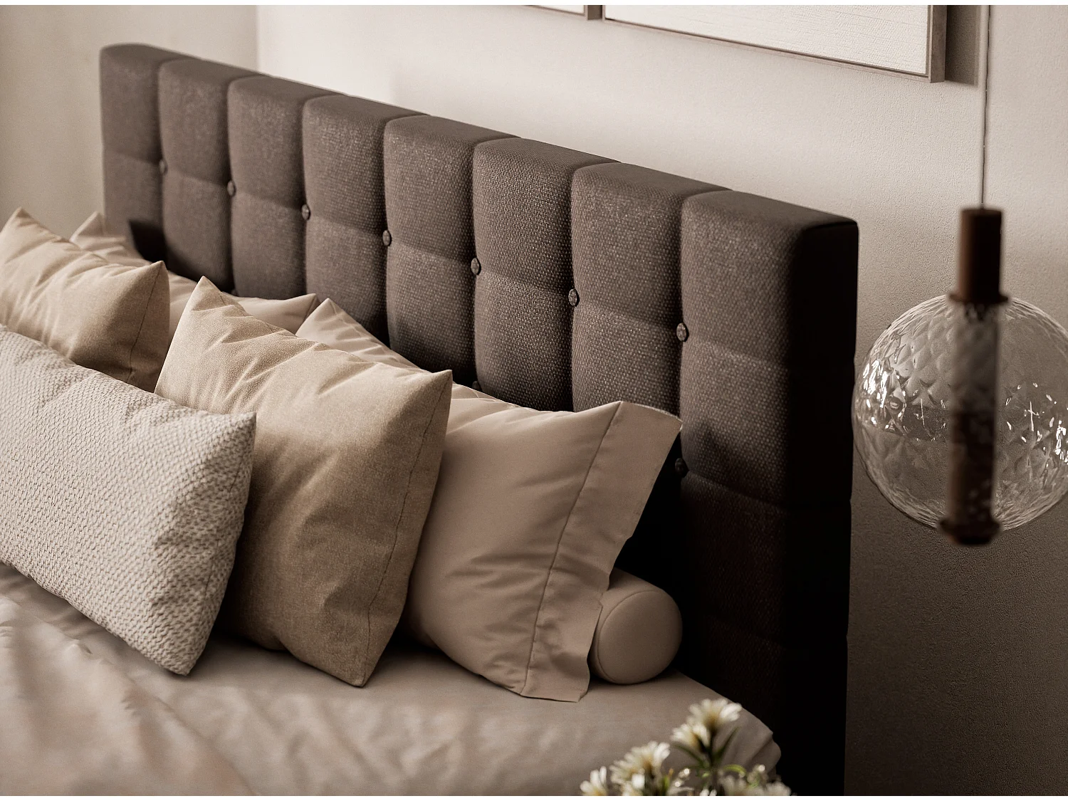 Boxspringbed met hoofdbord + matras + dekmatras - 160x200 cm - bruin - TASCA