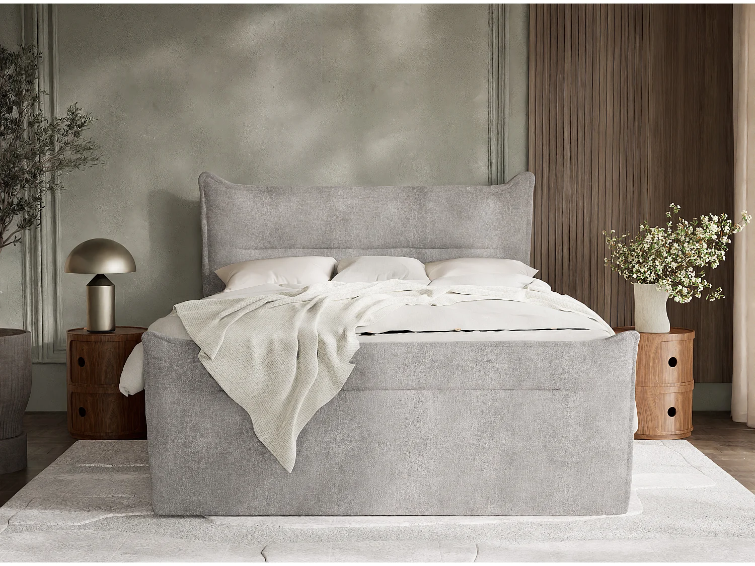 Boxspringbed met hoofdbord + matras + dekmatras - 140x200 cm - beige grijs - PELINO