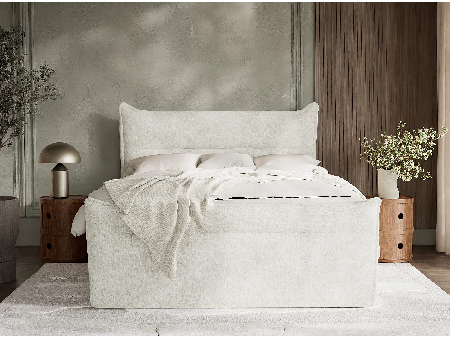 Boxspringbed met hoofdbord + matras + dekmatras - 160x200 cm - creme - PELINO