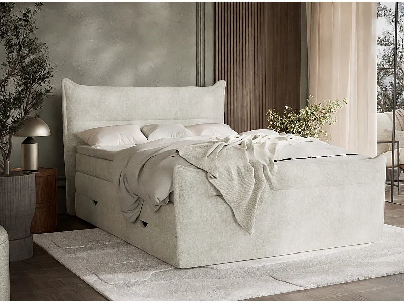 Boxspringbed met hoofdbord + matras + dekmatras - 160x200 cm - creme - PELINO