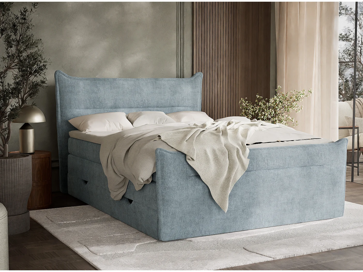 Boxspringbed met hoofdbord + matras + dekmatras - 180x200 cm - lichtblauw - PELINO