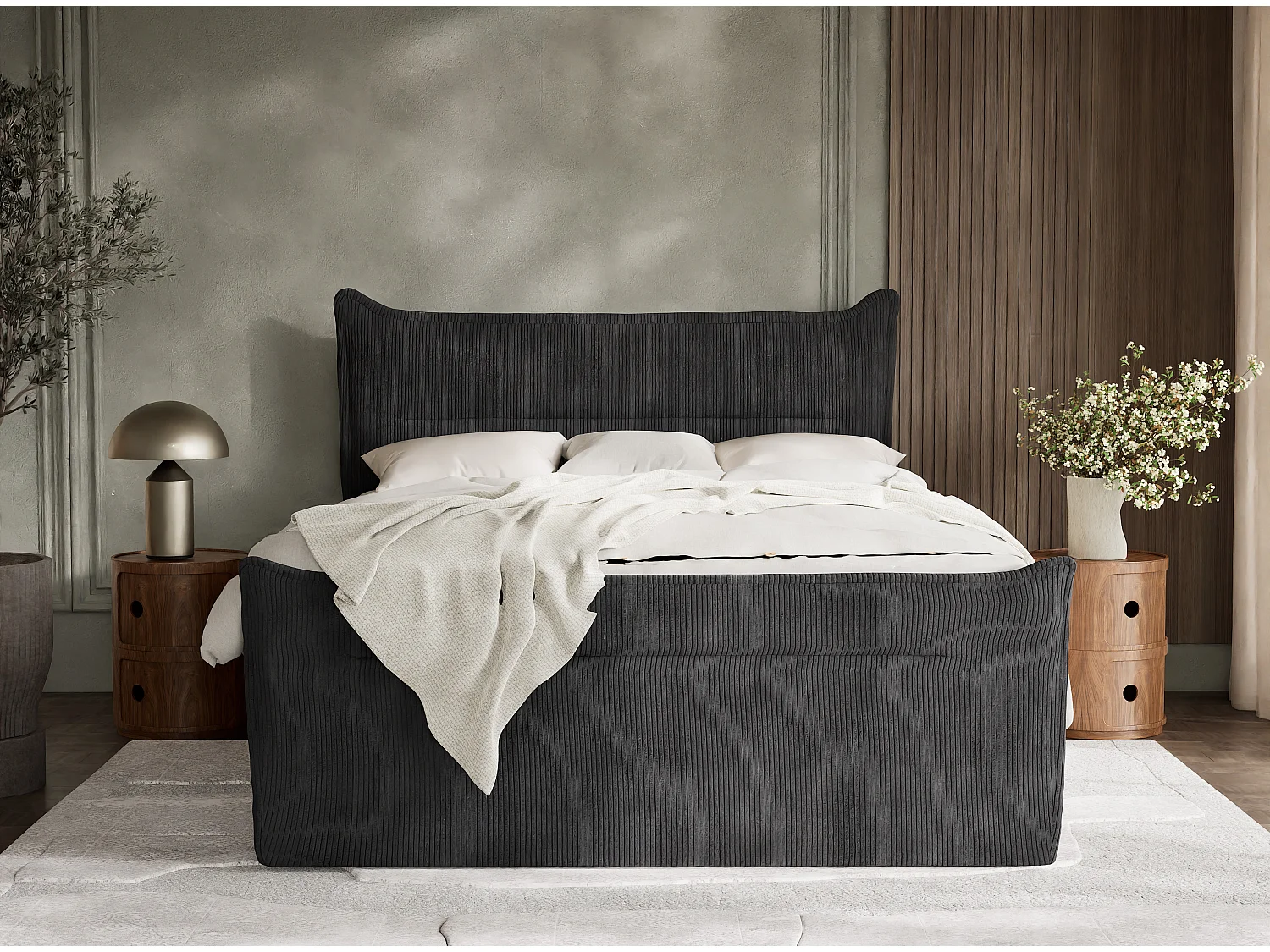 Boxspringbed met hoofdbord + matras + dekmatras - 160x200 cm - grafiet - PELINO