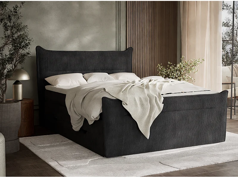 Boxspringbed met hoofdbord + matras + dekmatras - 160x200 cm - grafiet - PELINO