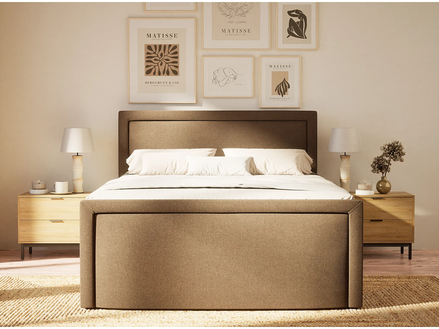 Boxspringbed met hoofdbord + matras + dekmatras - 200x200 cm - bruin - FRESCO