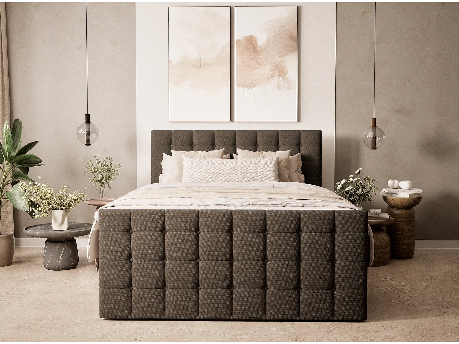 Boxspringbed met hoofdbord + matras + dekmatras - 180x200 cm - bruin - TASCA