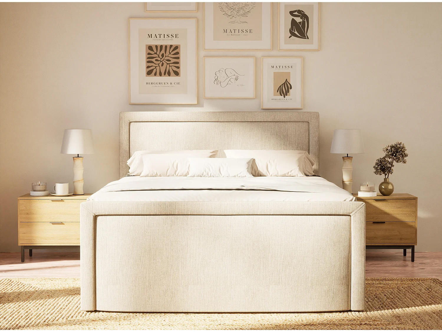 Boxspringbed met hoofdbord + matras + dekmatras - 180x200 cm - beige - FRESCO