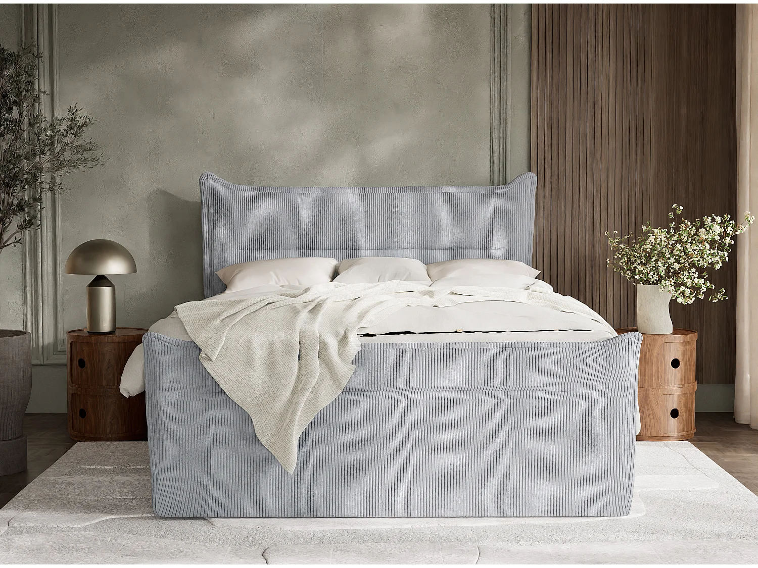 Boxspringbed met hoofdbord + matras + dekmatras - 140x200 cm - lichtgrijs - PELINO