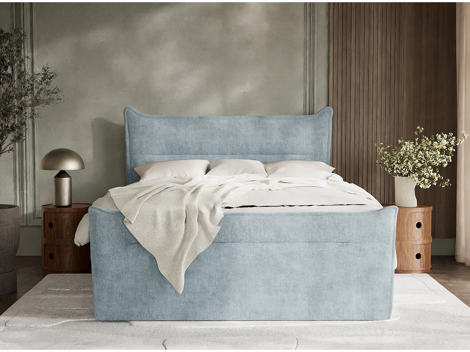 Boxspringbed met hoofdbord + matras + dekmatras - 160x200 cm - lichtblauw - PELINO