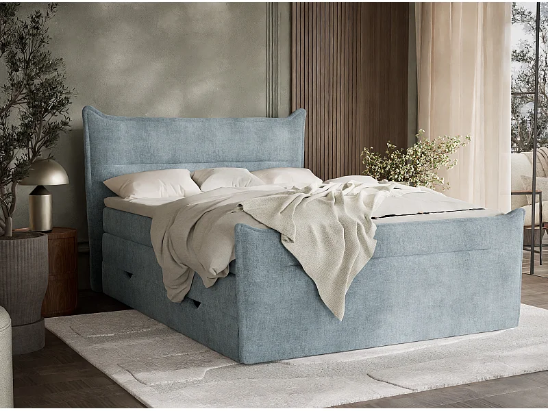 Boxspringbed met hoofdbord + matras + dekmatras - 160x200 cm - lichtblauw - PELINO