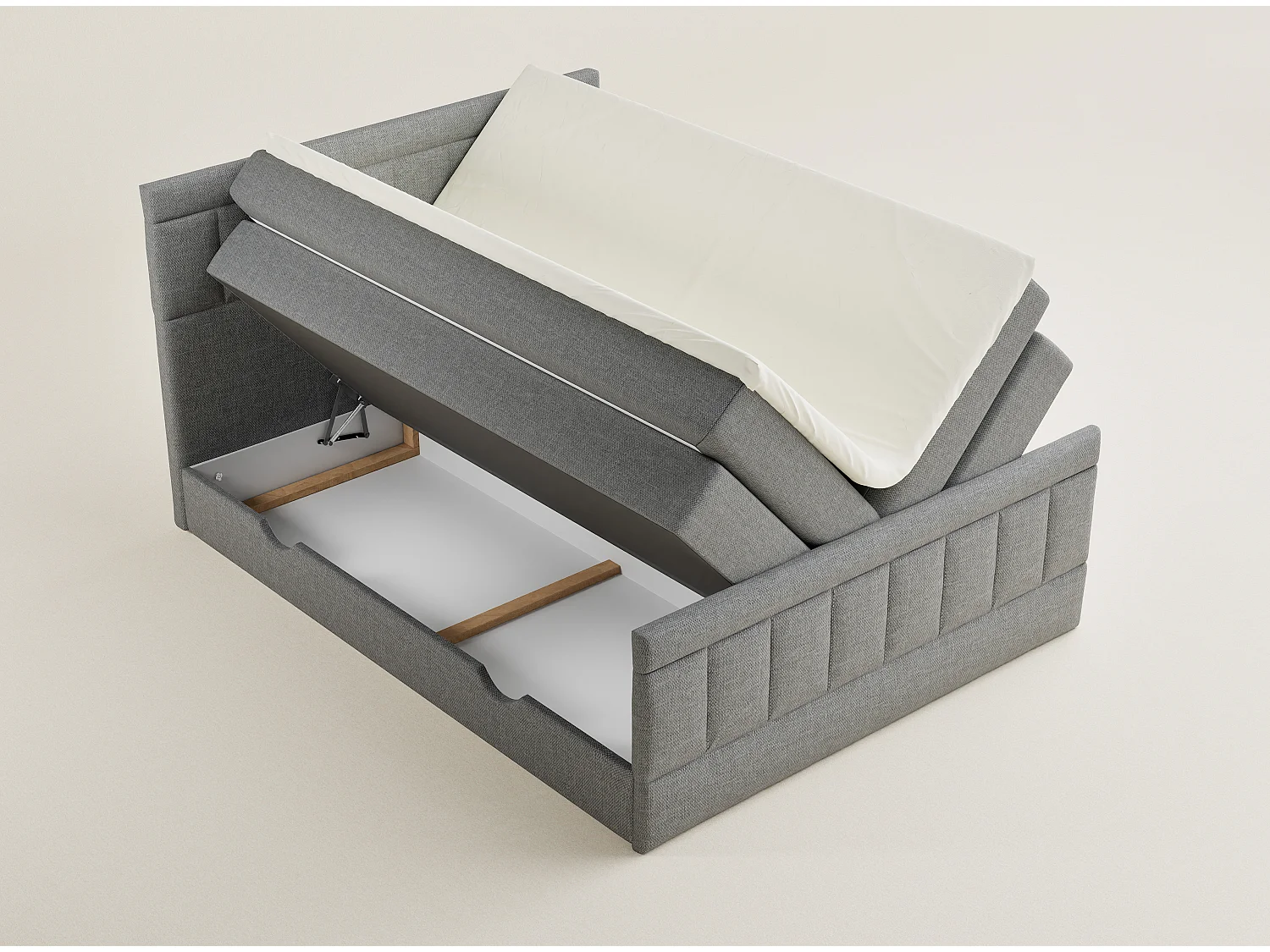 Boxspringbed met hoofdbord + matras + dekmatras - 140x200 cm - grijs - CAYA