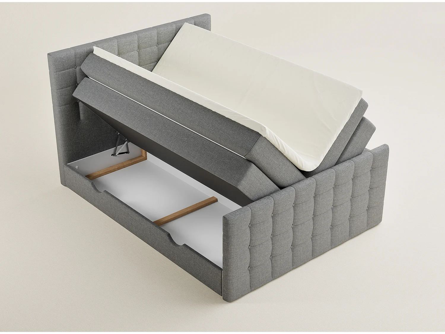 Boxspringbed met hoofdbord + matras + dekmatras - 140x200 cm - grijs - TASCA
