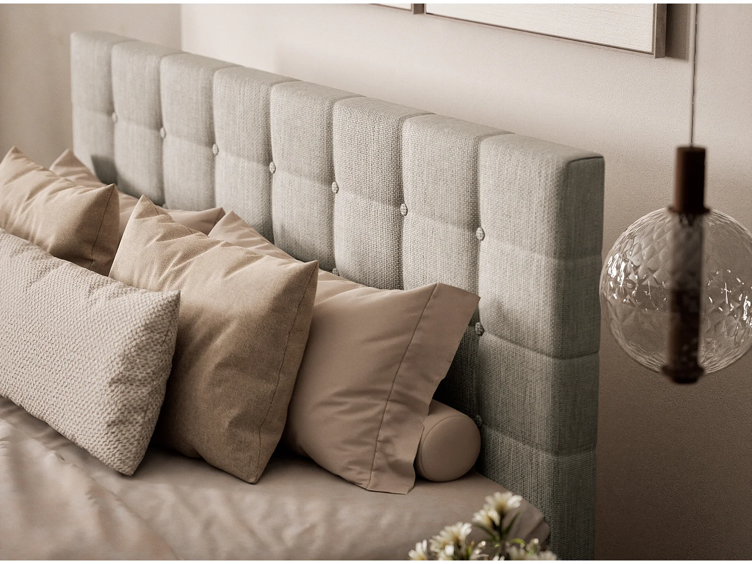 Boxspringbed met hoofdbord + matras + dekmatras - 160x200 cm - beige - TASCA