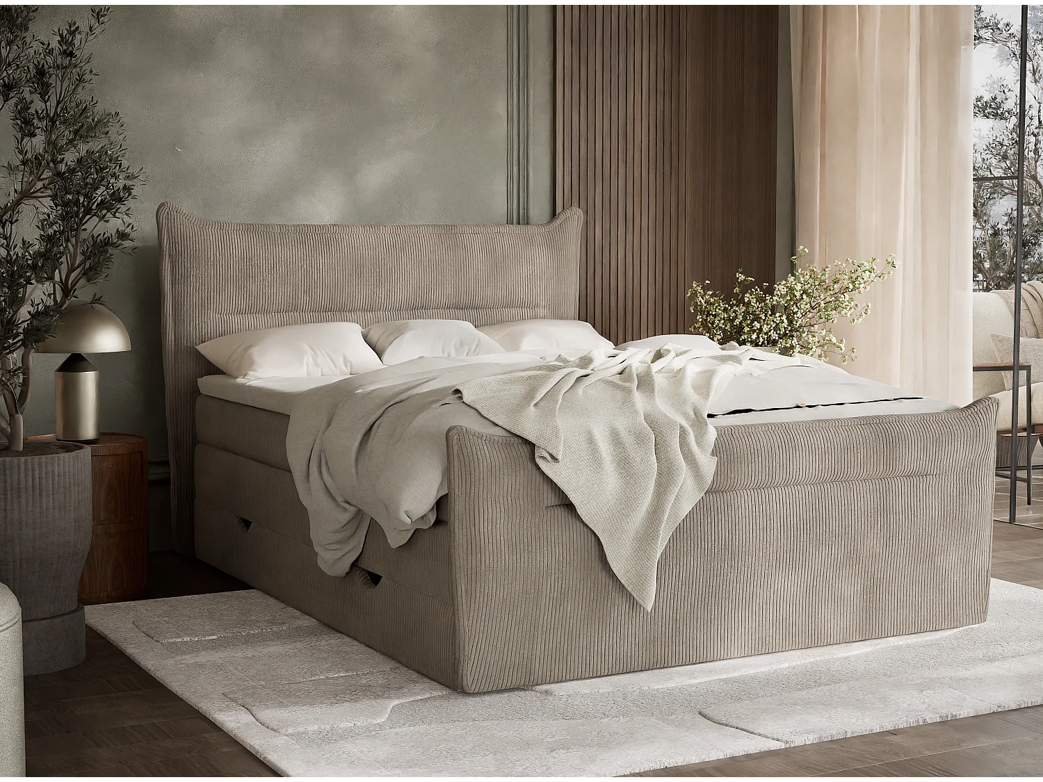 Boxspringbed met hoofdbord + matras + dekmatras - 200x200 cm - beige - PELINO