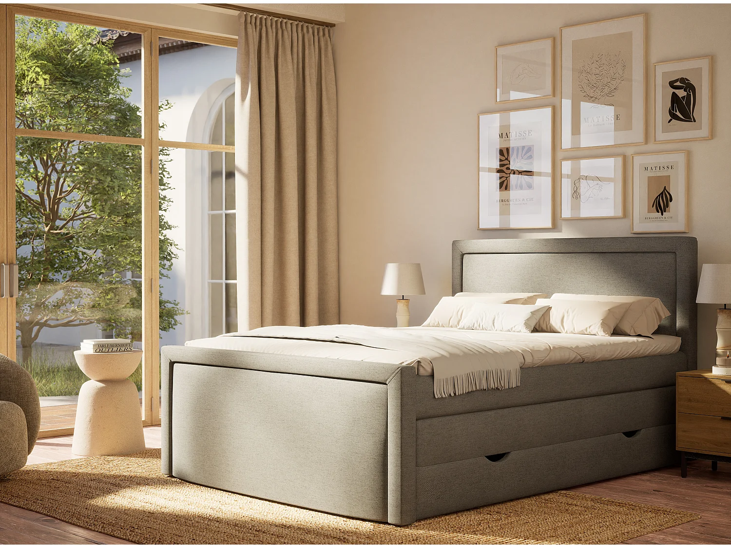 Boxspringbed met hoofdbord + matras + dekmatras - 200x200 cm - grijs - FRESCO