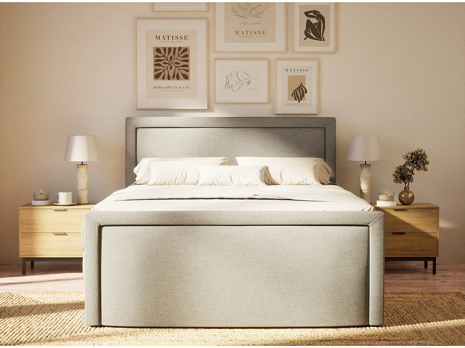 Boxspringbed met hoofdbord + matras + dekmatras - 200x200 cm - grijs - FRESCO