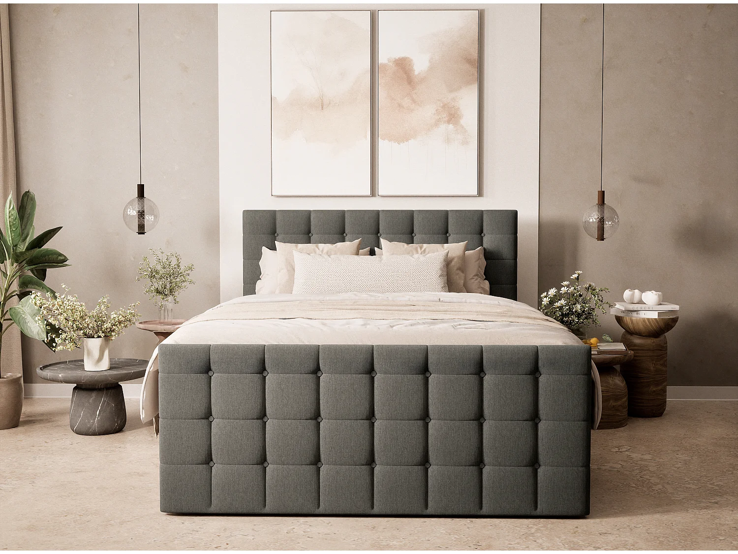 Boxspringbed met hoofdbord + matras + dekmatras - 180x200 cm - grafiet - TASCA