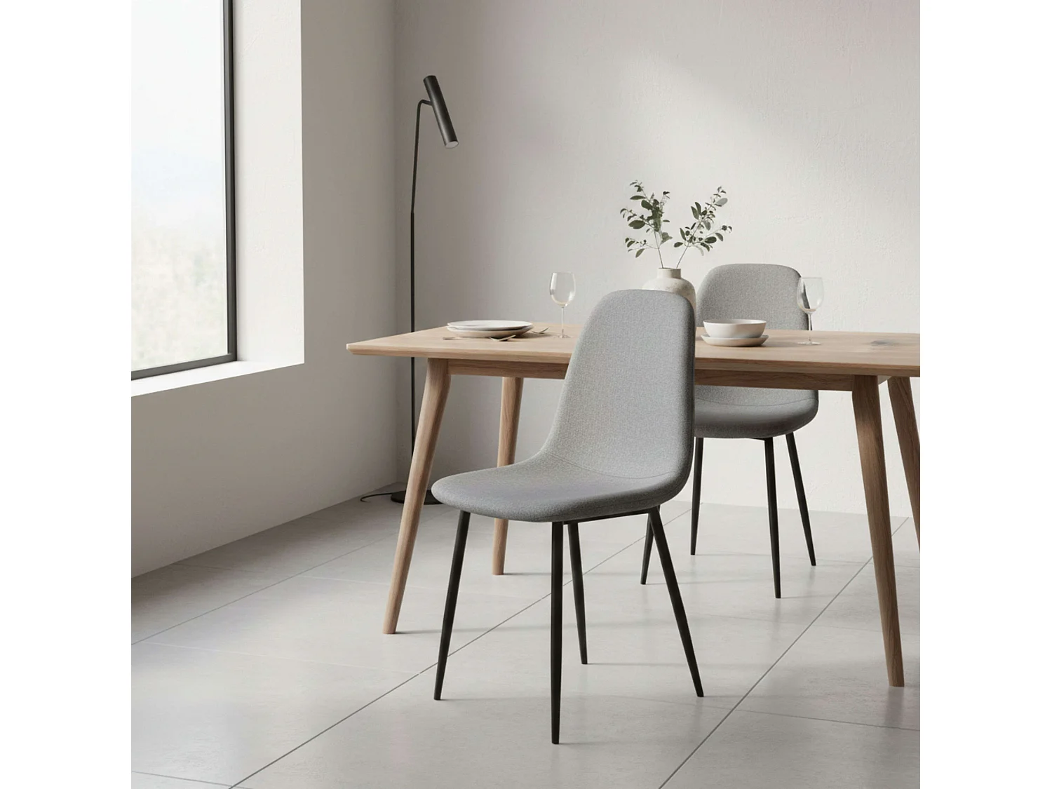 Pack 2 sillas comedor Lisa industrial gris y negro tela poliéster y metal