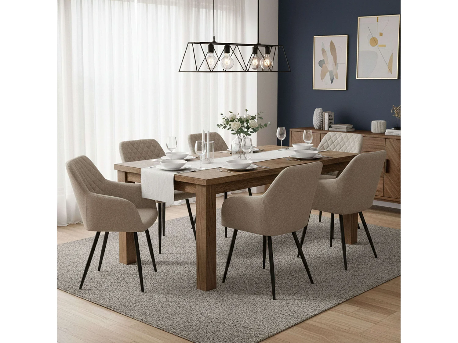 Conjunto de jantar Diamond em bege e preto (4 cadeiras de jantar)