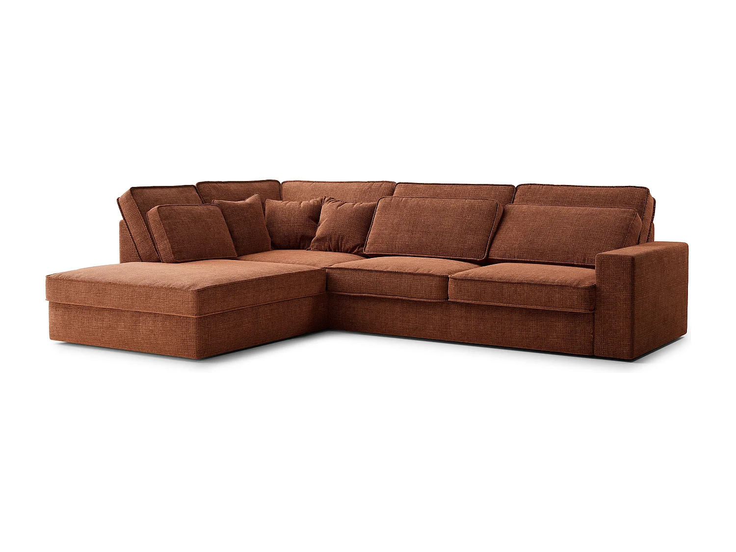 Kanapa narożna lewostronna 5-osobowa KIROU - szenilowa tkanina - miedziany