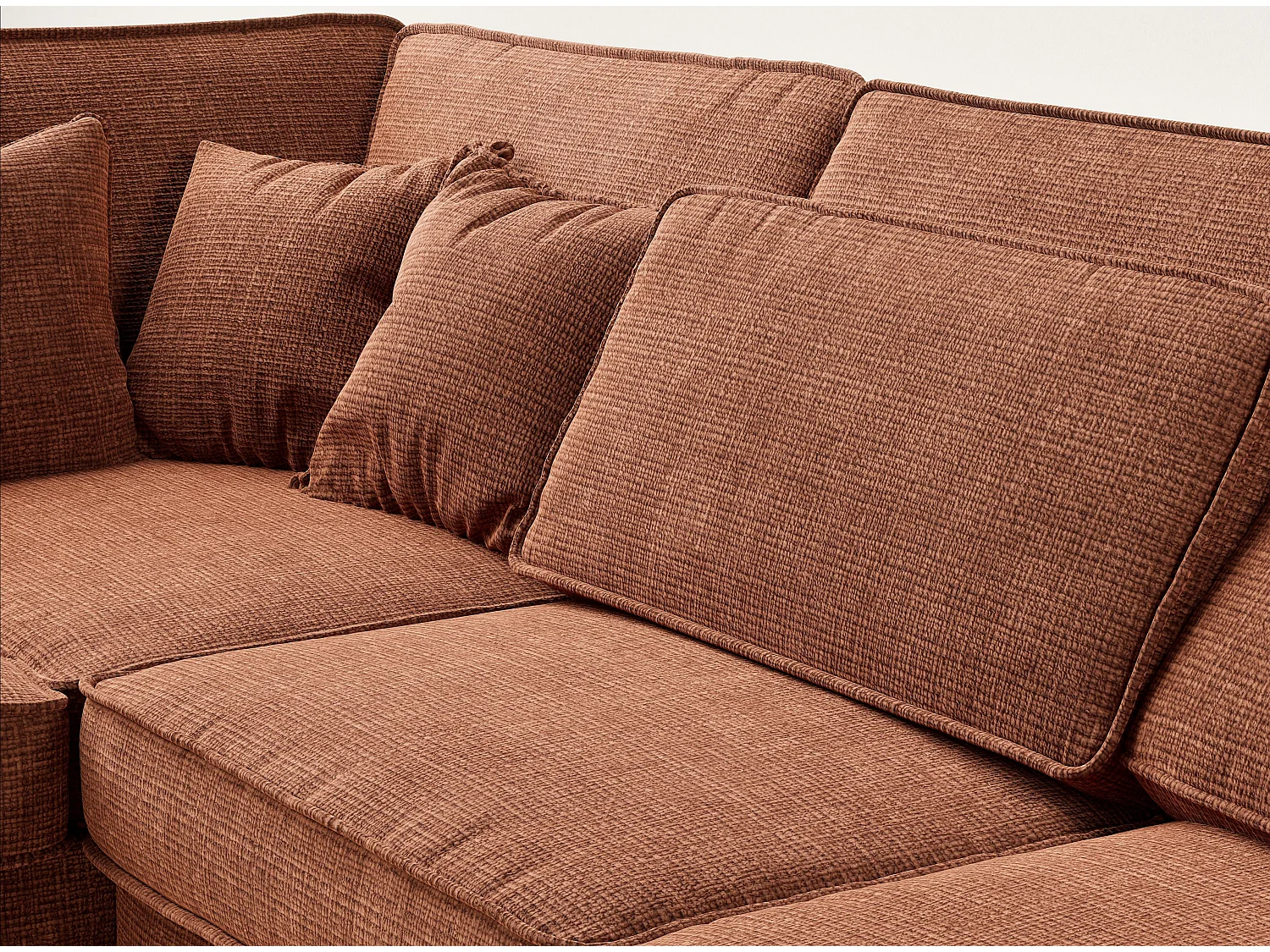 Kanapa narożna lewostronna 5-osobowa KIROU - szenilowa tkanina - miedziany