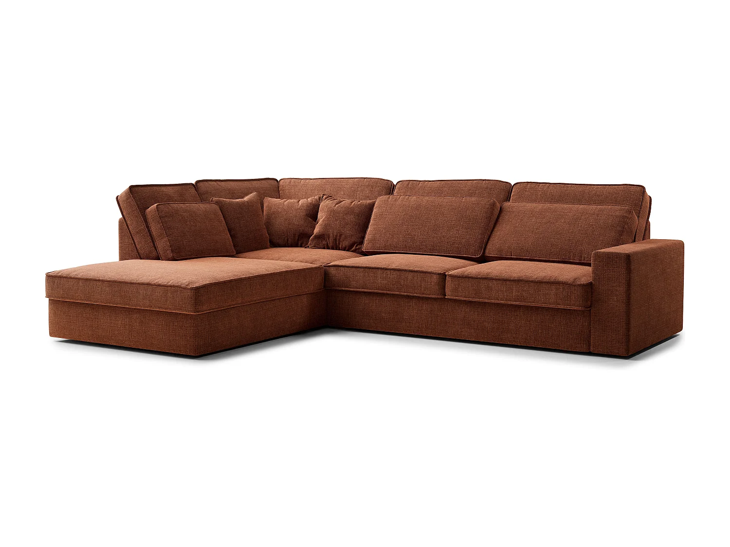 Canapé d'angle gauche 5 places en tissu chenille cuivre KIROU